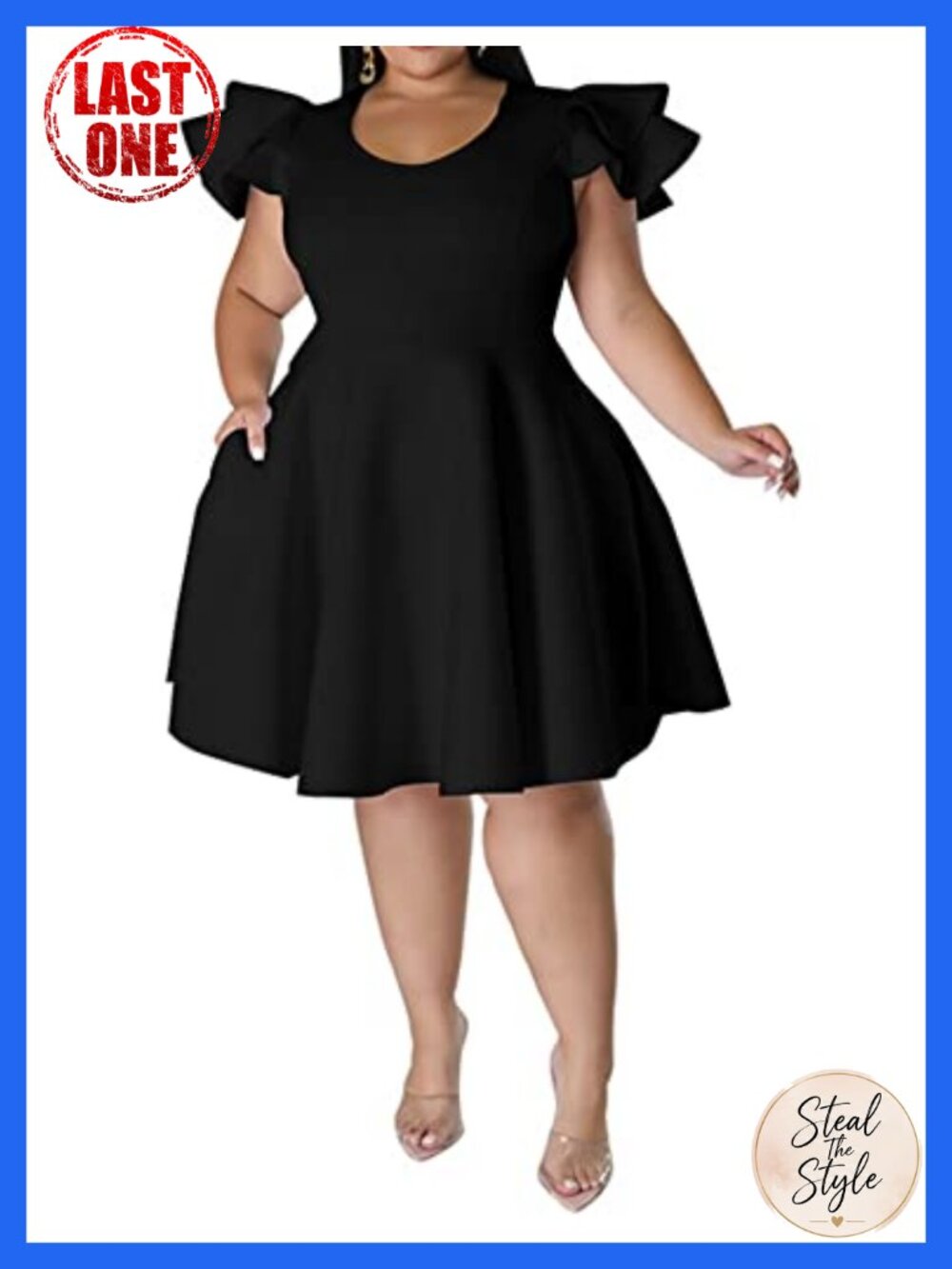 Plus Size Cocktail Dress Flutter Sleeve A-Line with Pockets